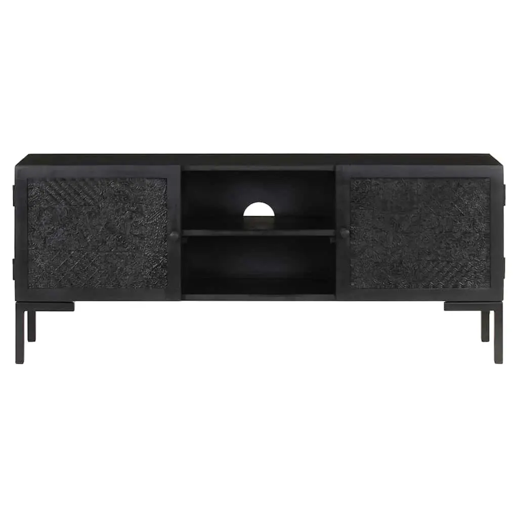 TV Cabinet Black Solid Wood Media Unit for Living Room 115 x 30 x 46 cm