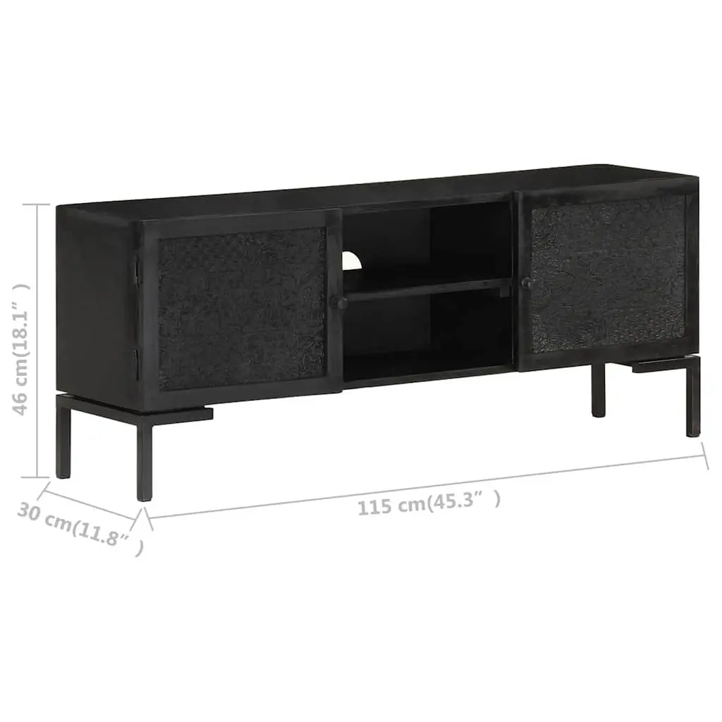 TV Cabinet Black Solid Wood Media Unit for Living Room 115 x 30 x 46 cm