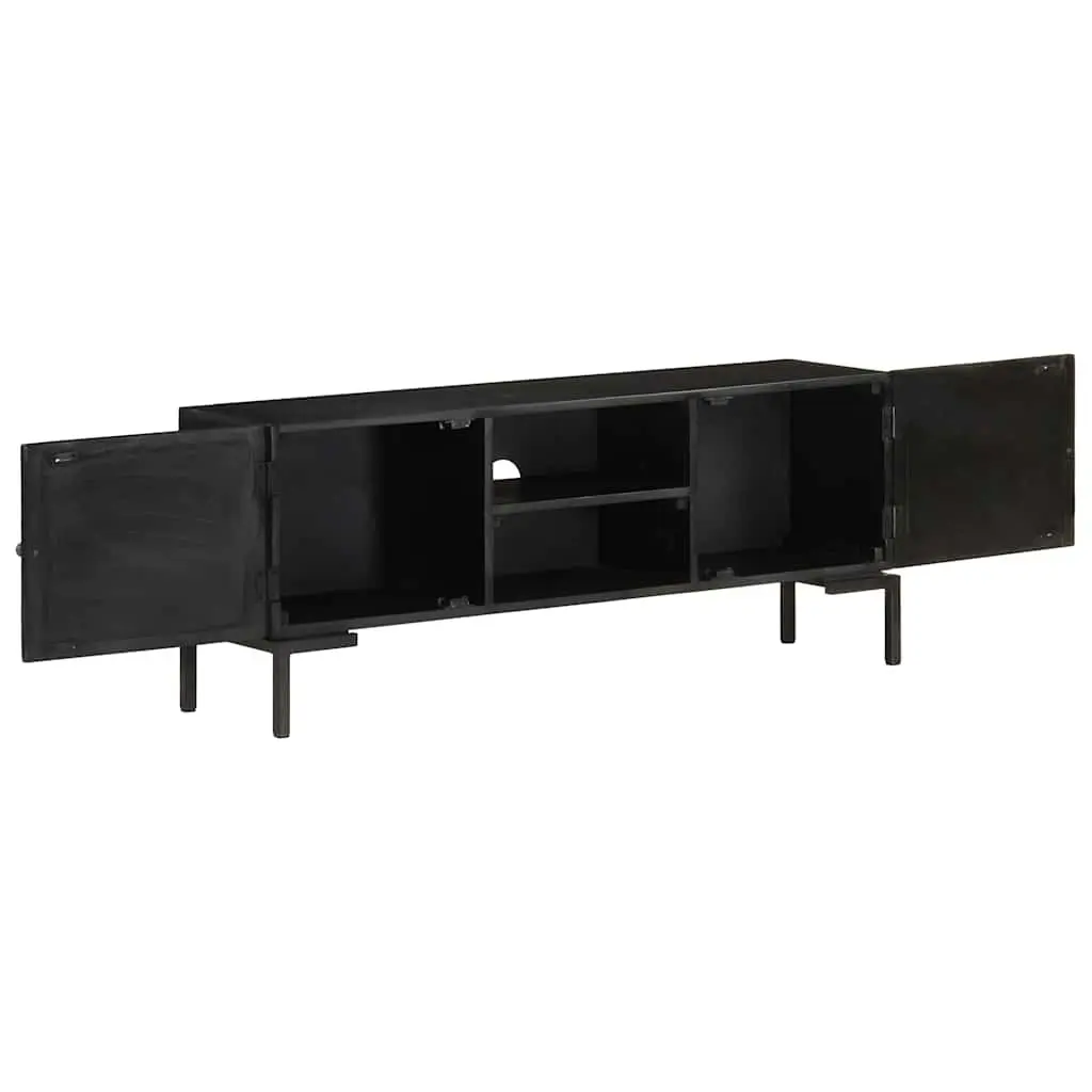 TV Cabinet Black Solid Wood Media Unit for Living Room 115 x 30 x 46 cm