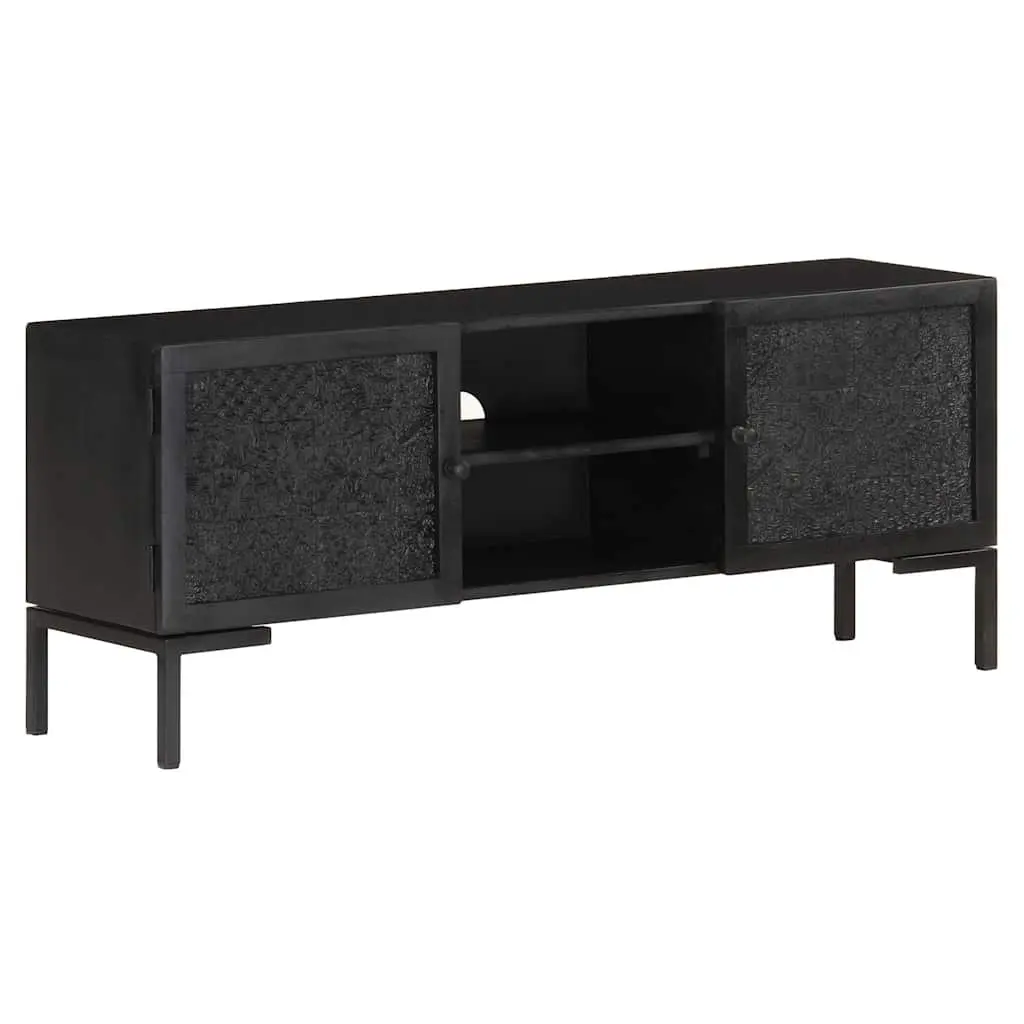 TV Cabinet Black Solid Wood Media Unit for Living Room 115 x 30 x 46 cm
