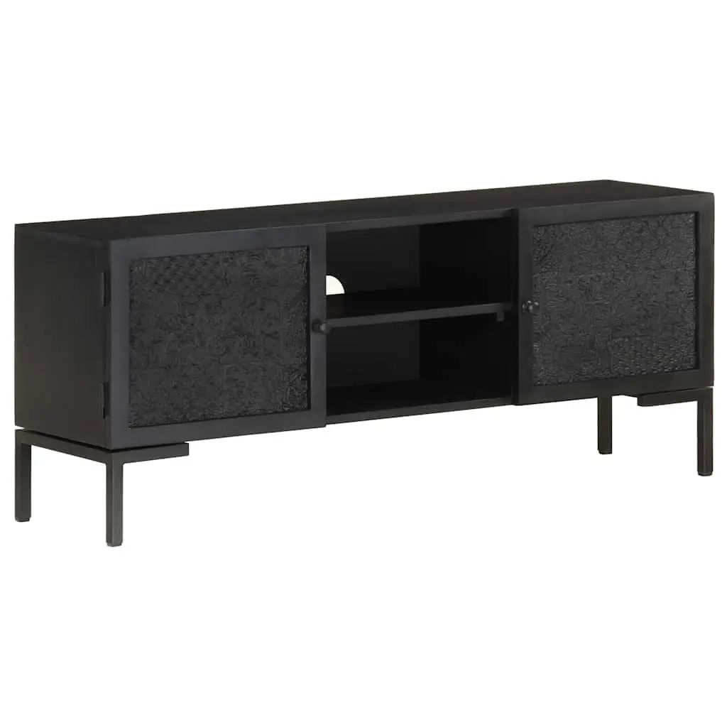 TV Cabinet Black Solid Wood Media Unit for Living Room 115 x 30 x 46 cm