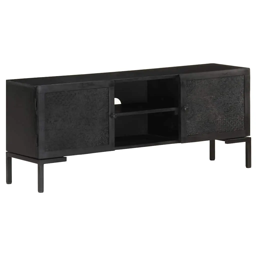 TV Cabinet Black Solid Wood Media Unit for Living Room 115 x 30 x 46 cm