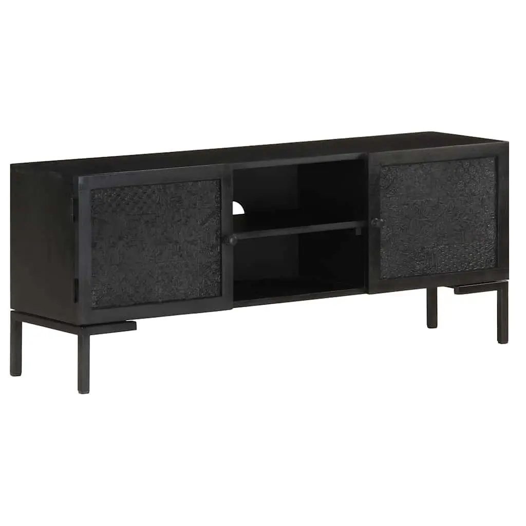 TV Cabinet Black Solid Wood Media Unit for Living Room 115 x 30 x 46 cm