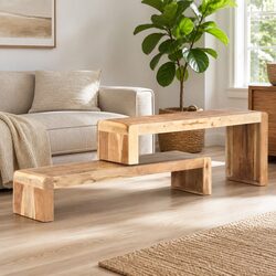 2 Piece TV Cabinet Made of Solid Acacia Wood