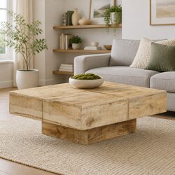 Coffee Table Dimensions 80x80x28 cm, Solid Mango Wood