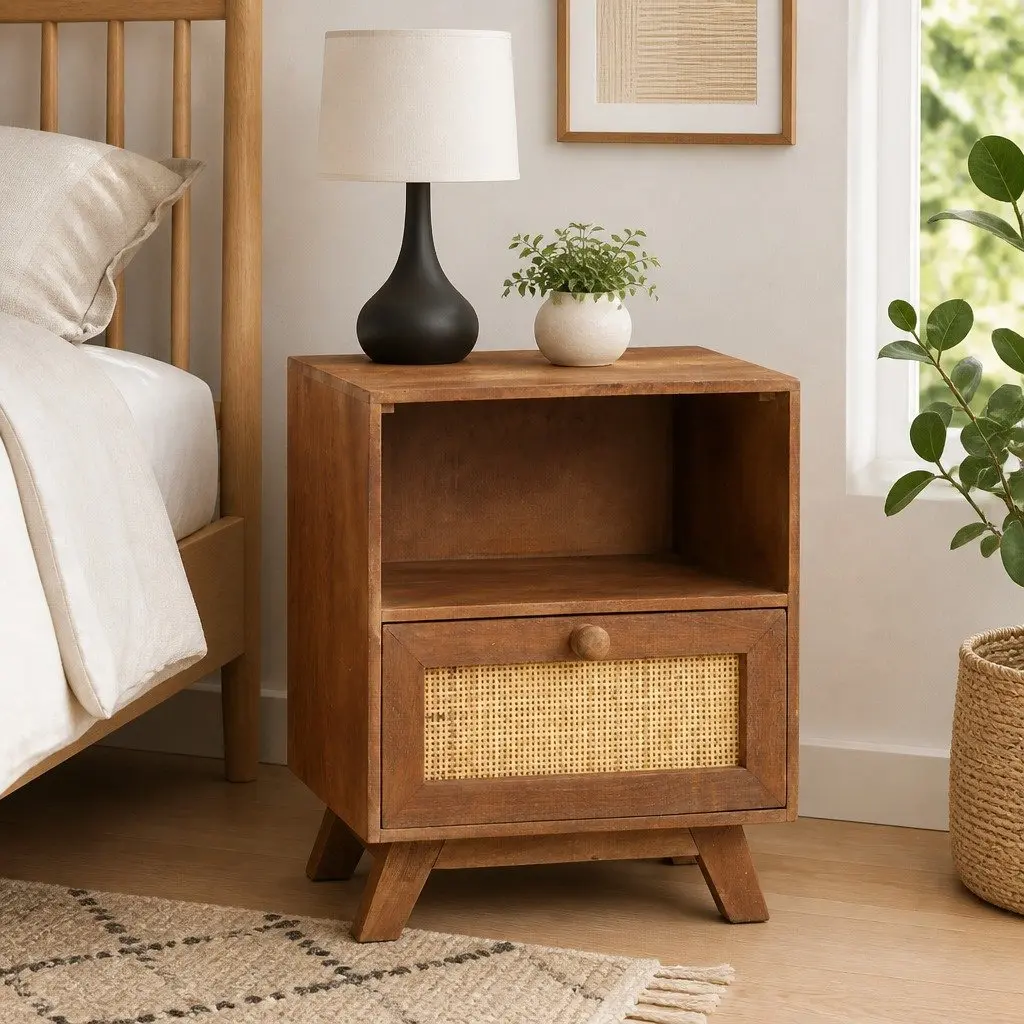Bedside Cabinet Bedroom 40x30x50 cm Solid Mango Wood Nightstand Drawer Shelf Brown