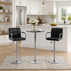 Bar Stool Set of 2 with Faux Leather and Steel Frame