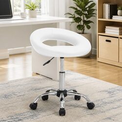White Rolling Office Chair with Adjustable Height and Steel Frame