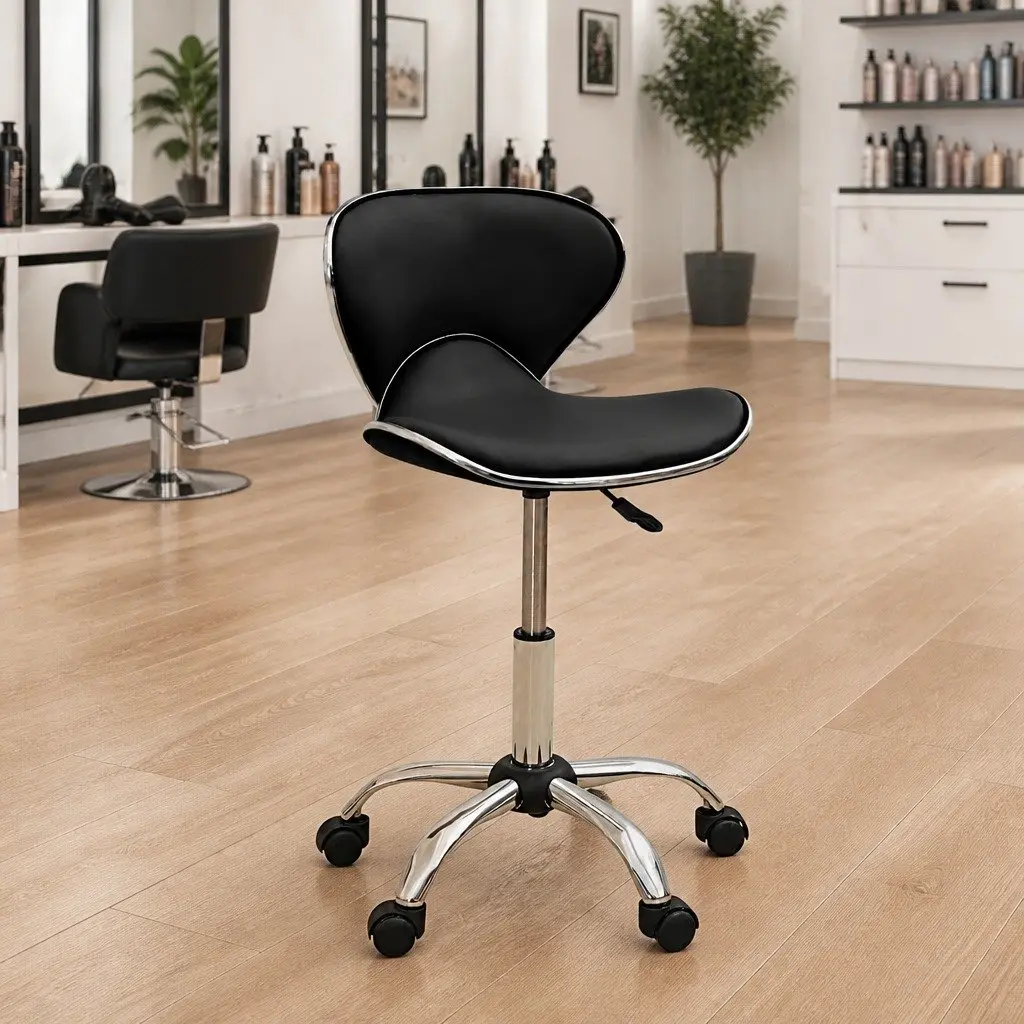 Salon Spa Stool Black Swivel Chair Height Adjustable Five Wheels Mobility