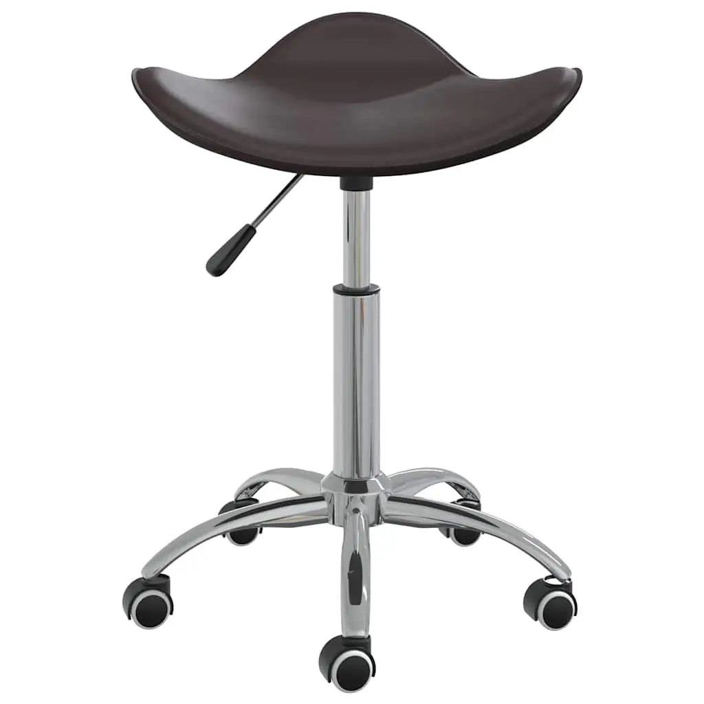 Height Adjustable Stool for Salon Spa Use Brown Faux Leather Swivel Chair with Wheels