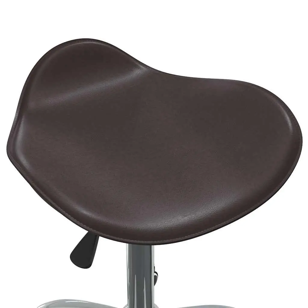 Height Adjustable Stool for Salon Spa Use Brown Faux Leather Swivel Chair with Wheels