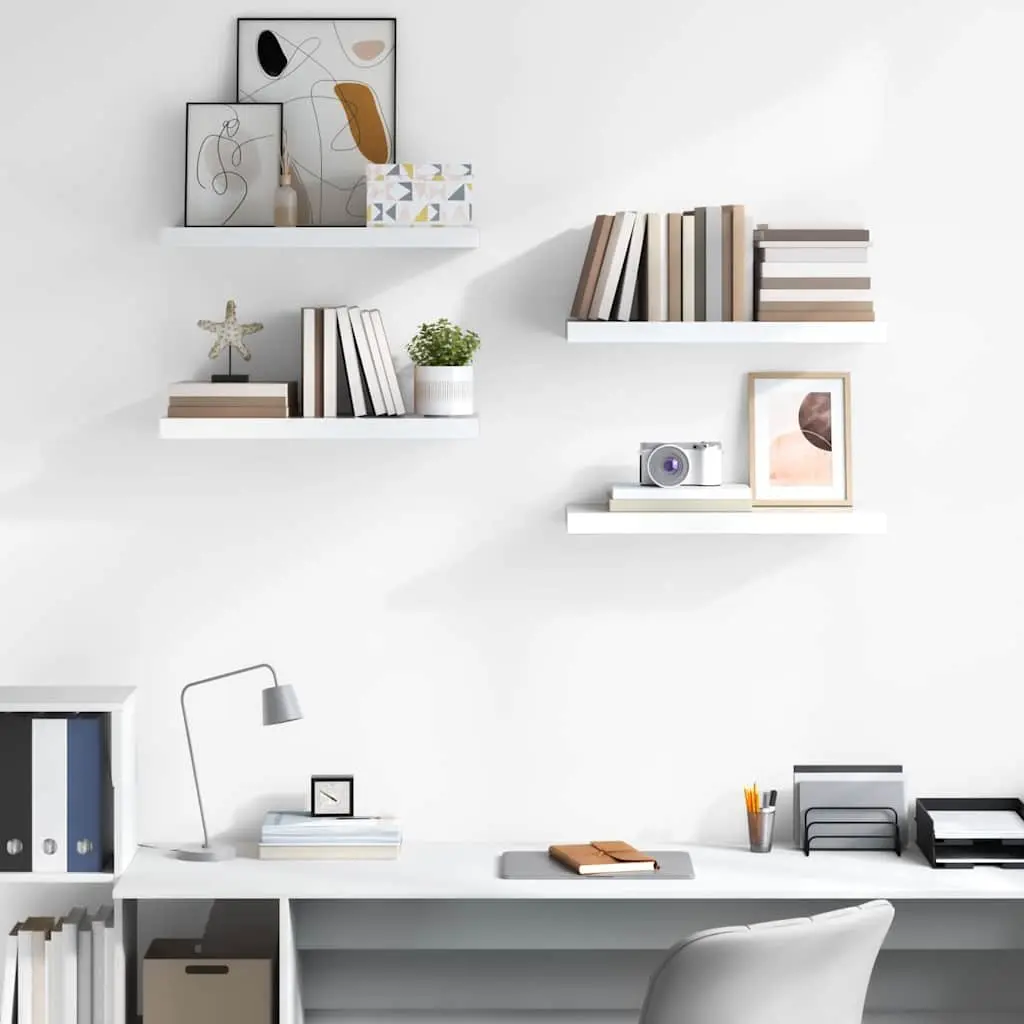 Floating Wall Shelves 4 pcs White Display Rack Storage Ledge Home Decor