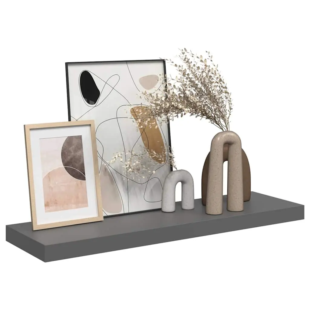 Floating Wall Shelf Home Decor Grey High Gloss MDF Honeycomb Frame 80 x 23.5 x 3.8 cm
