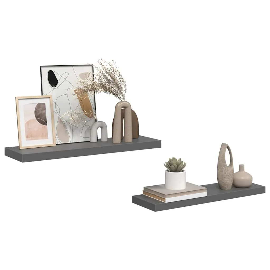Floating Wall Shelves 2 pcs High Gloss Grey Display Shelf Storage Home Decor