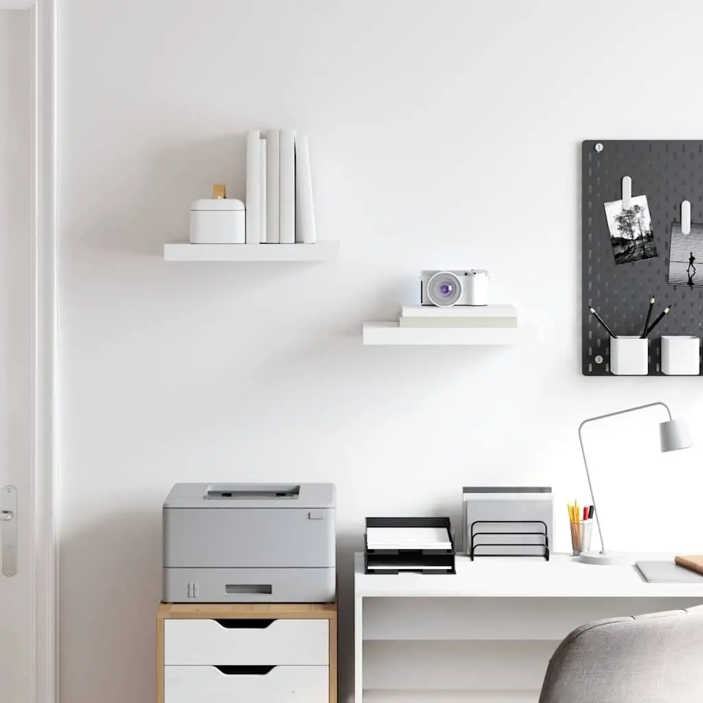 Floating Wall Shelves Set of 2 Home Decor White 40 x 23.5 x 3.8 cm