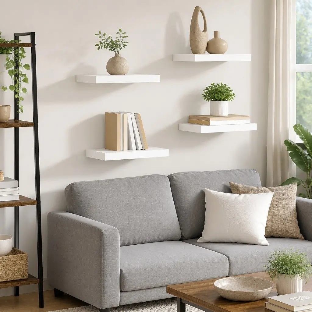 Floating Wall Shelves Set 4 Piece Home Decor White Display Storage Ledges