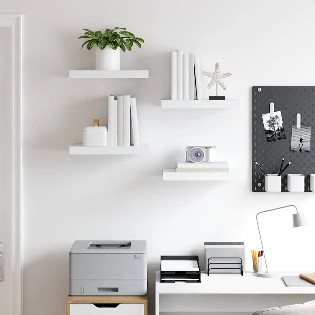 Floating Wall Shelves Set 4 Piece Home Decor White Display Storage Ledges
