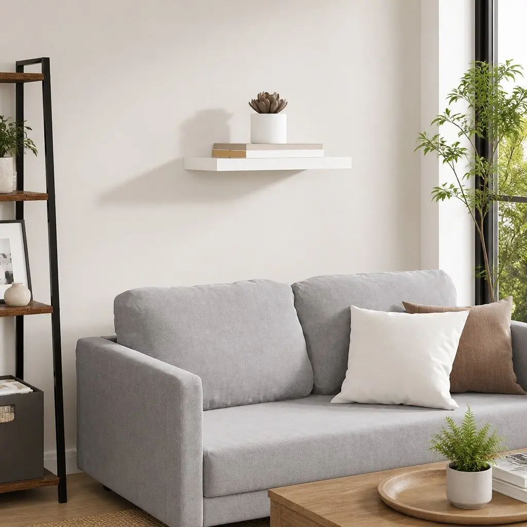 Floating Wall Shelf White Display Ledge 50 x 23.5 x 3.8 cm Home Decor Organiser