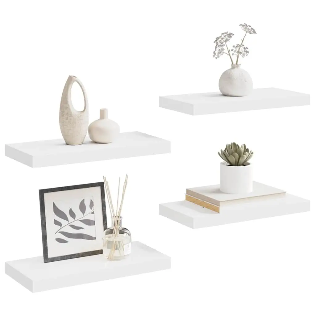 Floating Wall Shelves 4 Piece Set White Display Rack Home Storage Organizer