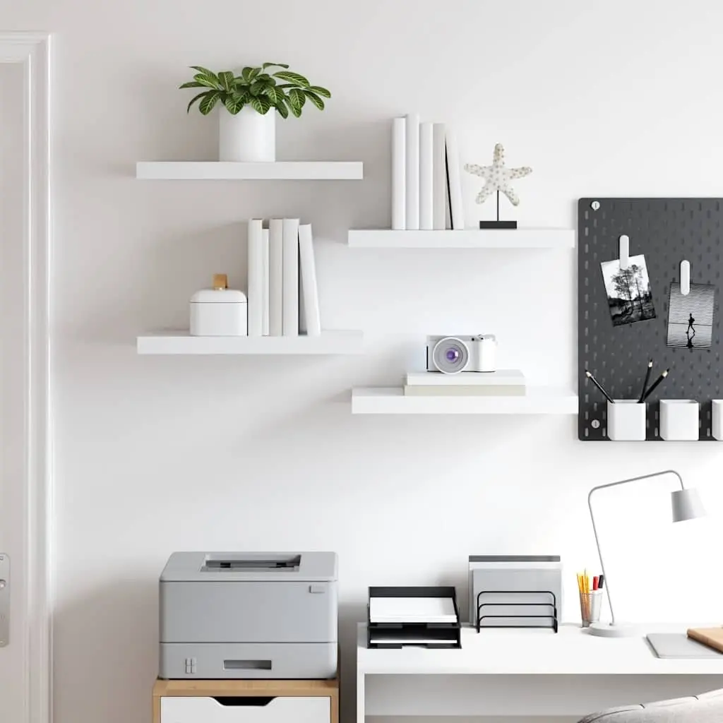 Floating Wall Shelves 4 Piece Set White Display Rack Home Storage Organizer