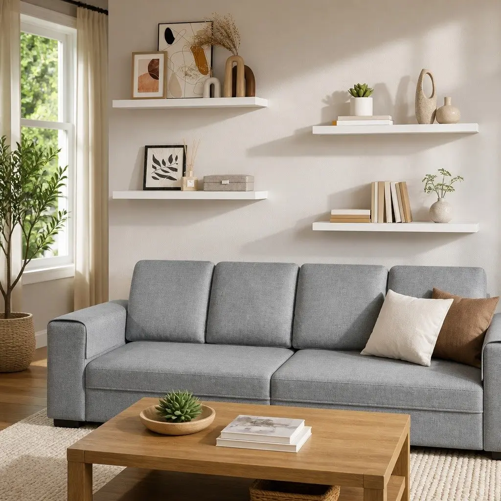 Floating Wall Shelves for Home Decor 4 Piece Set White 90 x 23.5 x 3.8 cm