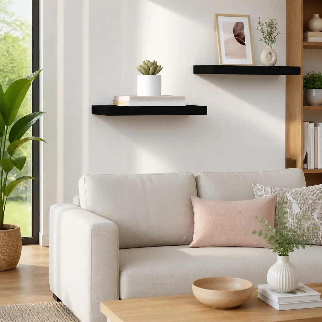 Floating Wall Shelf Black Display Ledge Storage Organizer Home Decor MDF