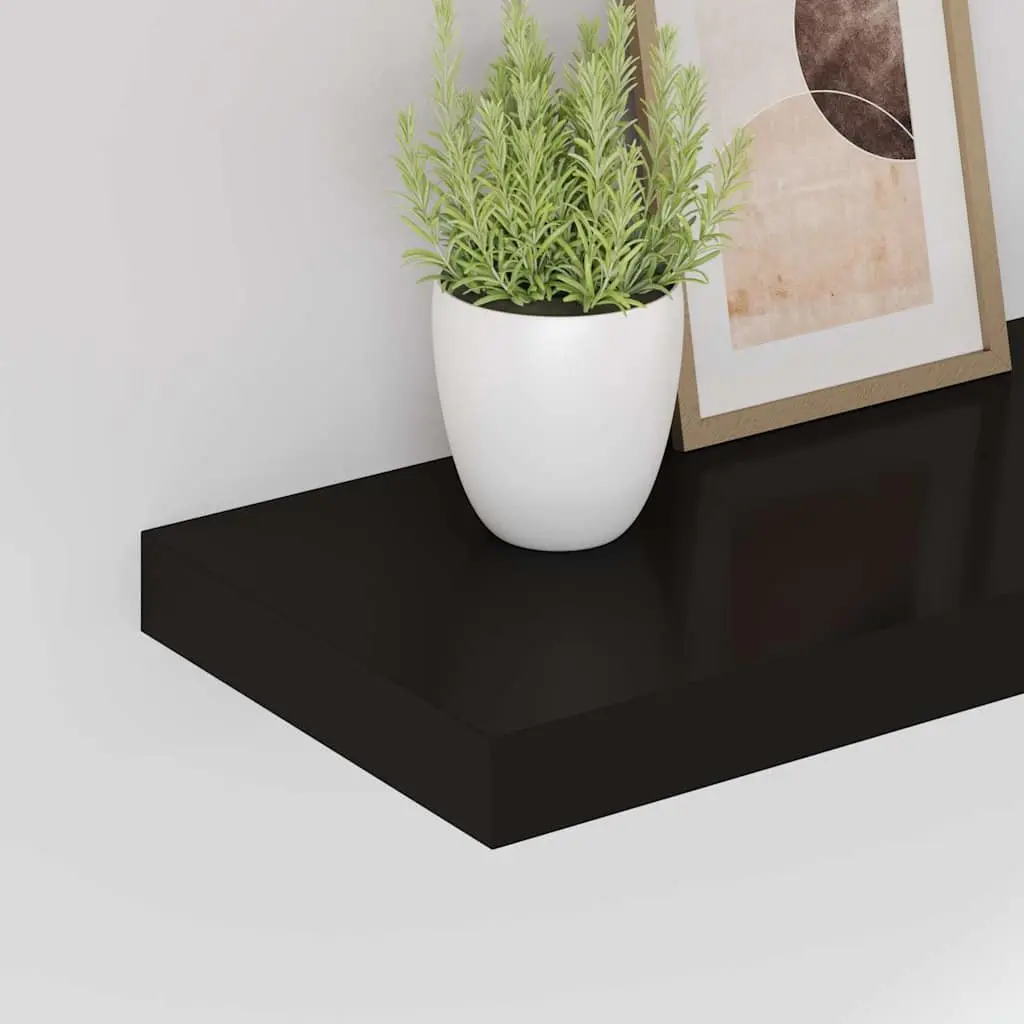 Black Floating Wall Shelves Set 4 Piece Modern Shelving for Home Use 50x23.5x3.8cm Honeycomb MDF with Metal Frame