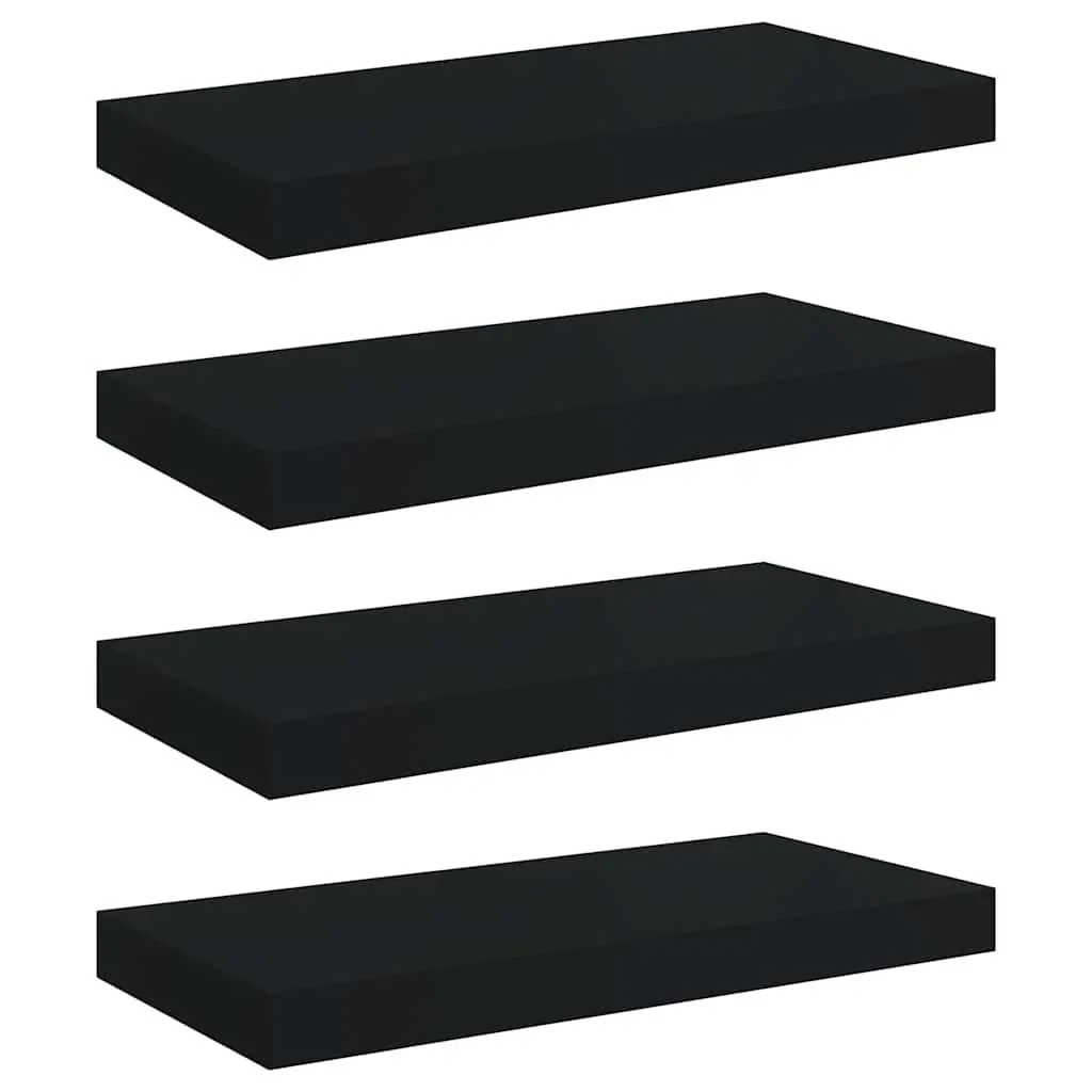 Black Floating Wall Shelves Set 4 Piece Modern Shelving for Home Use 50x23.5x3.8cm Honeycomb MDF with Metal Frame