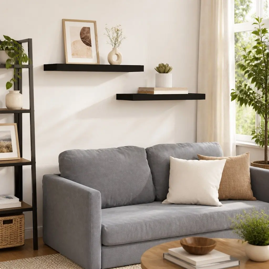 Floating Wall Shelves Display Shelves 60x23.5x3.8cm Black Home Decor 2 Pieces