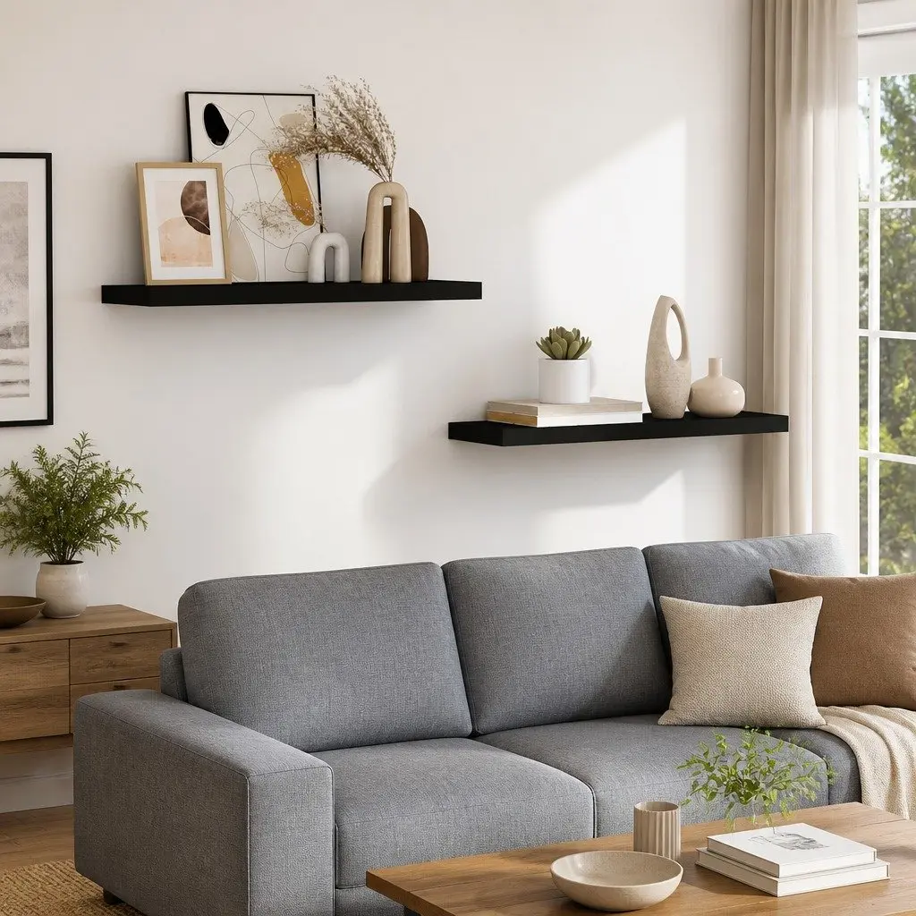 Floating Wall Shelves Home Decor 80x23.5x3.8 cm Black 2 Piece