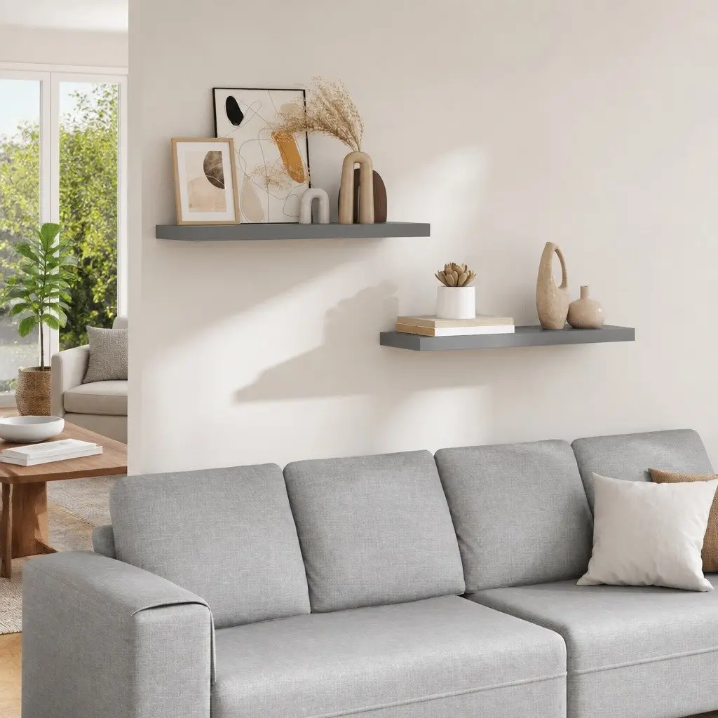 Floating Wall Shelves 2 pcs Grey 80x23.5x3.8 cm Display Storage Ledges