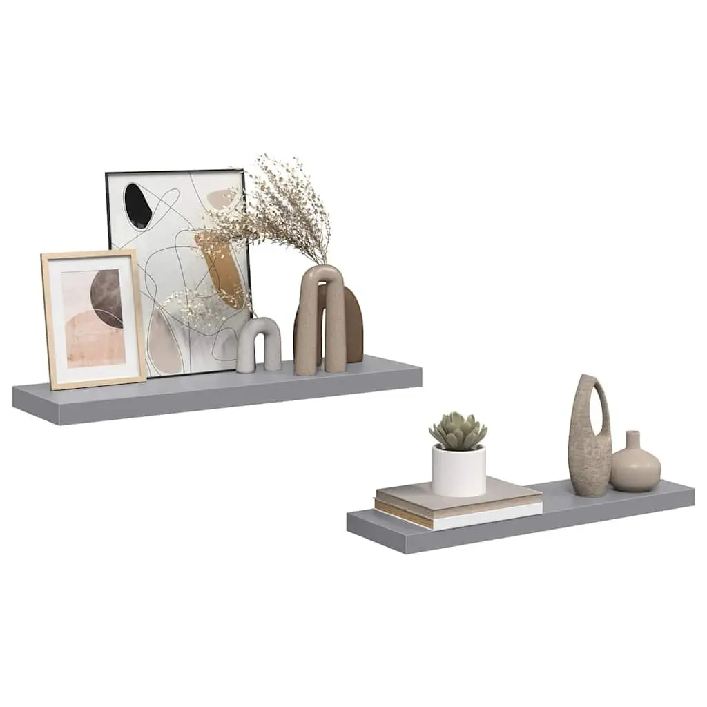 Floating Wall Shelves 2 pcs Grey 80x23.5x3.8 cm Display Storage Ledges