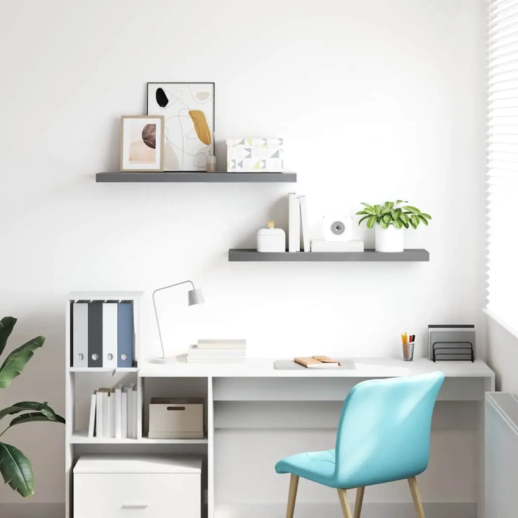Floating Wall Shelves for Home Decor 2 Piece Grey Display Ledge Storage Organizer