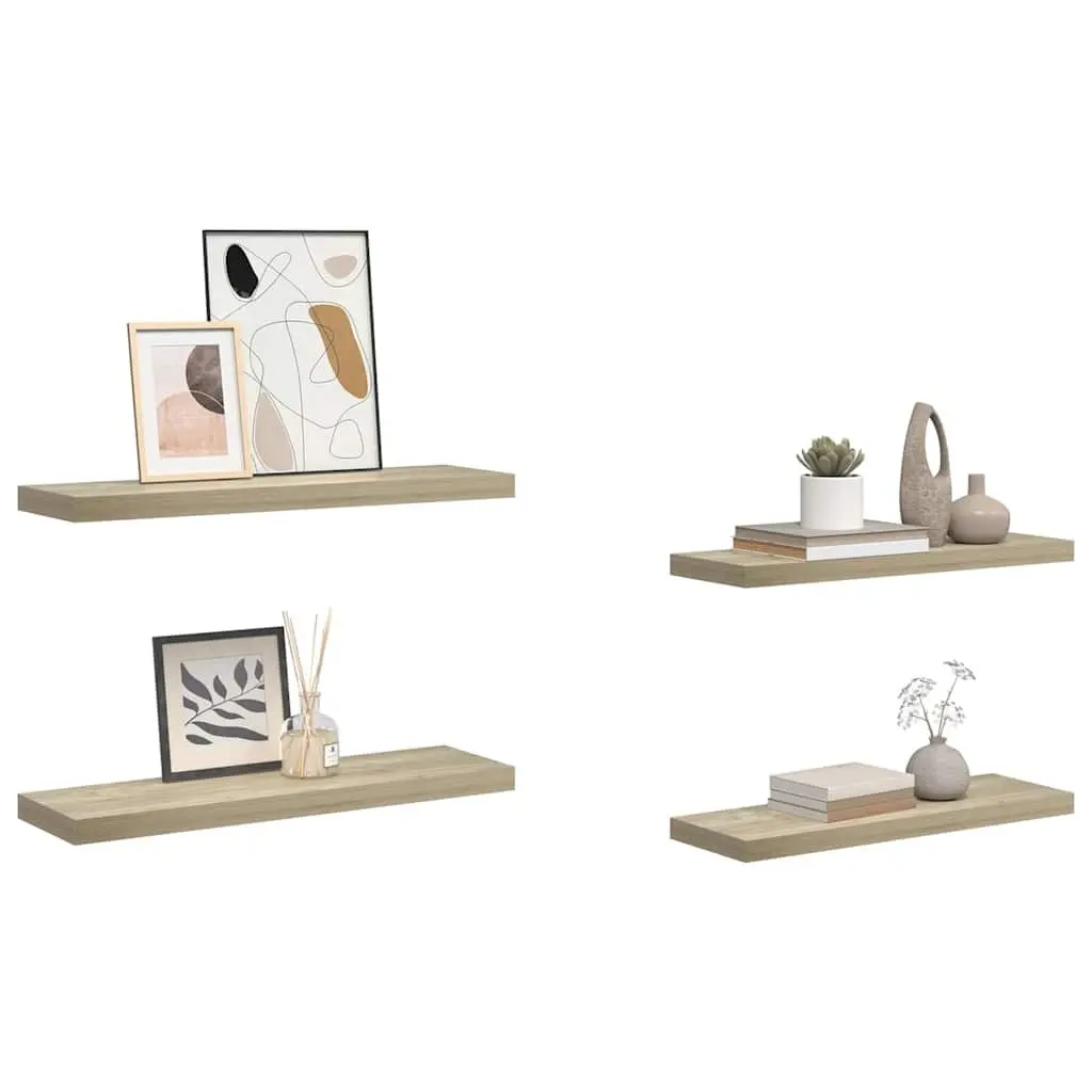 Floating Wall Shelves Home Storage 4 Piece Set Oak Brown Display Ledge