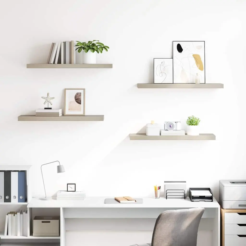 Floating Wall Shelves Home Storage 4 Piece Set Oak Brown Display Ledge