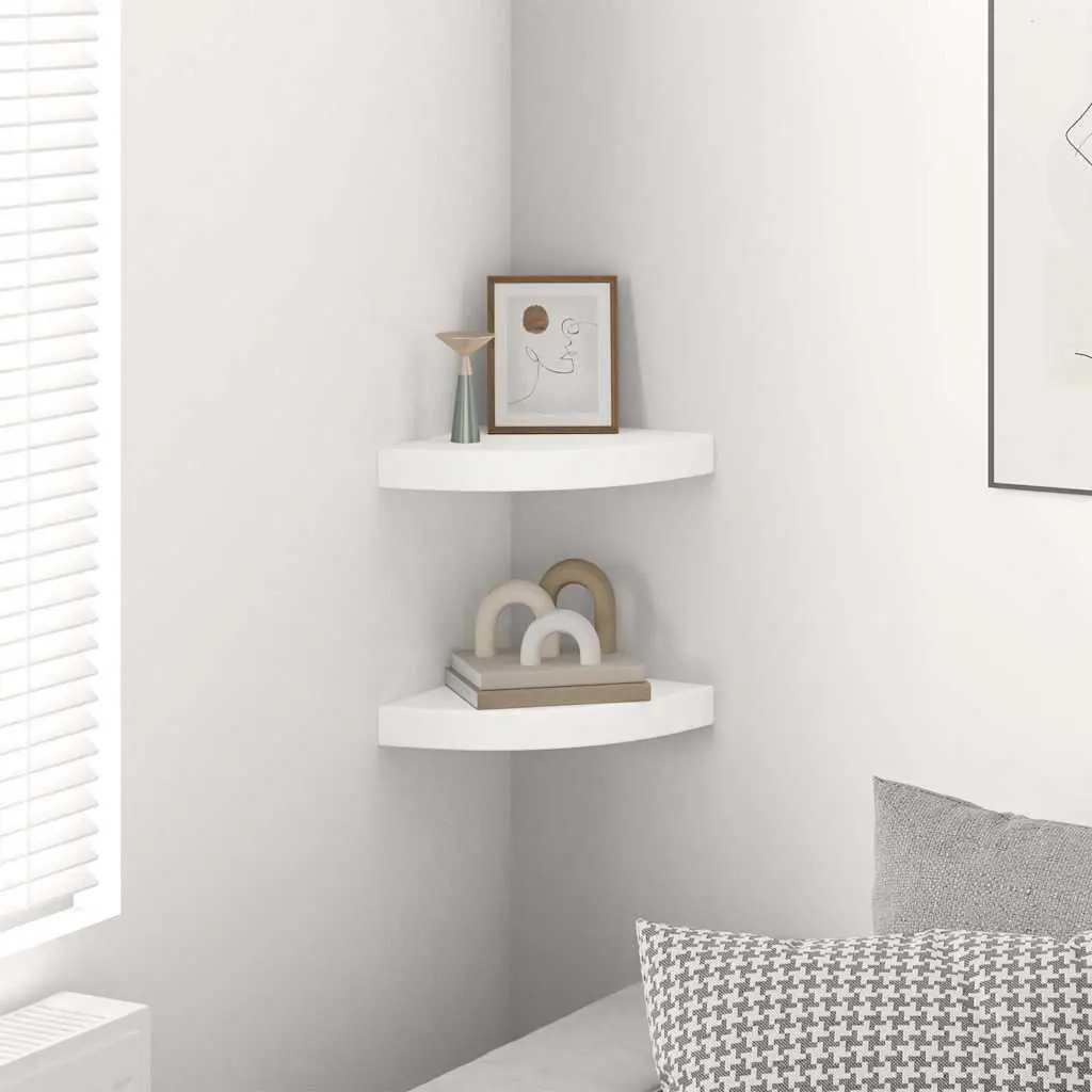 Floating Corner Wall Shelves for Home 25 x 25 x 3.8 cm 2 Piece White Display Ledge Storage Organiser