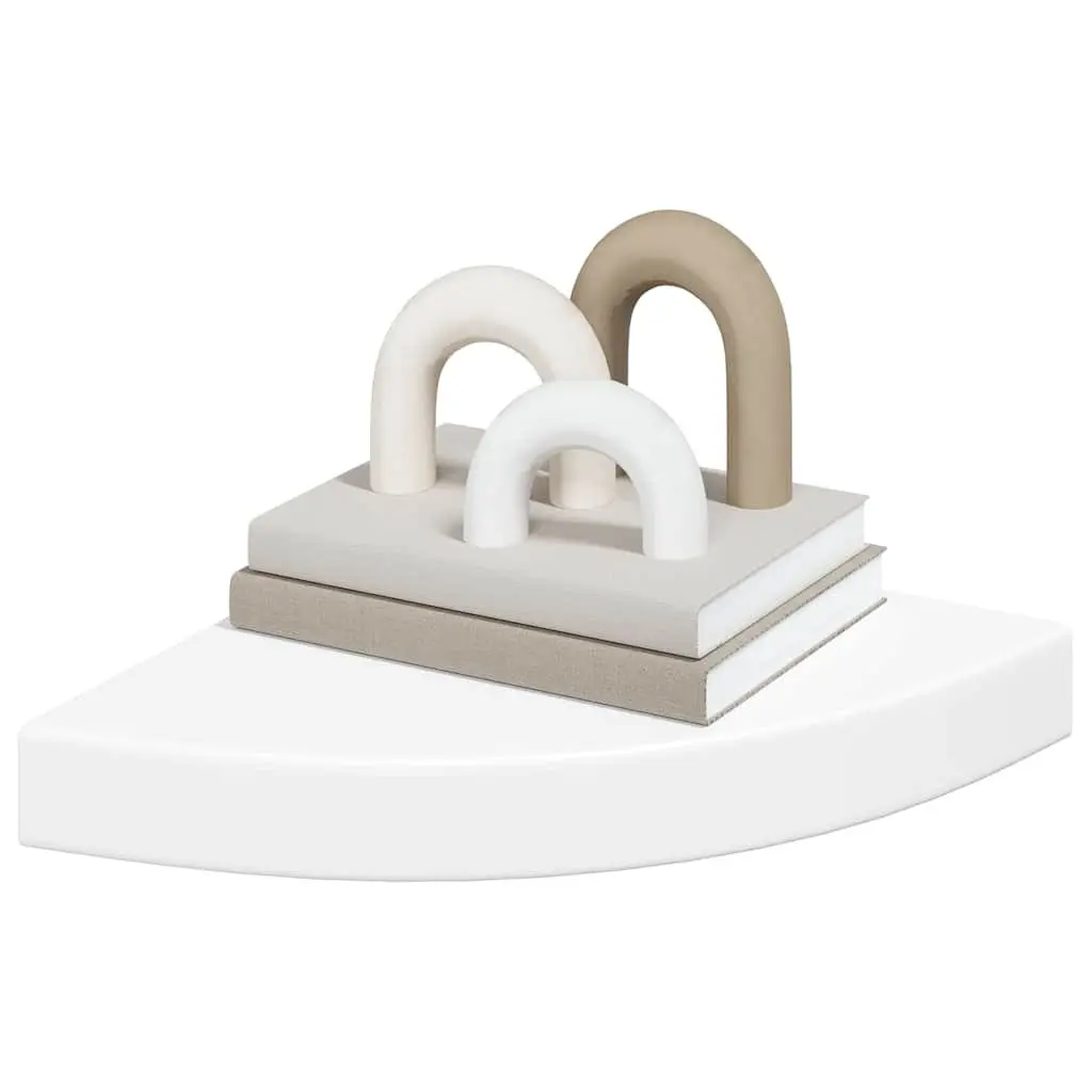 Floating Corner Wall Shelves for Home 25 x 25 x 3.8 cm 2 Piece White Display Ledge Storage Organiser