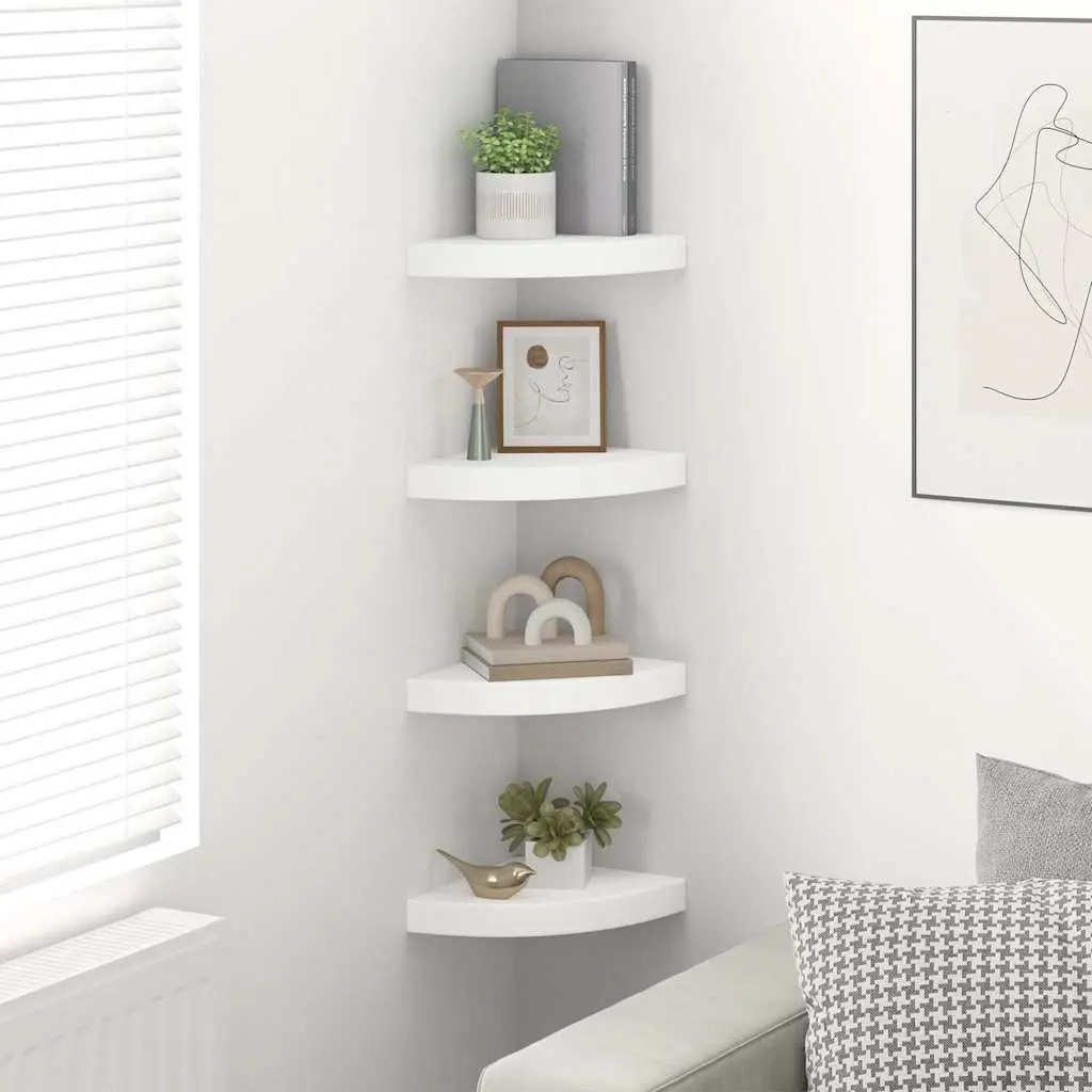 Floating Corner Shelves for Home Decor 25 x 25 x 3.8 cm 4 Piece White Wall Mount Display Storage