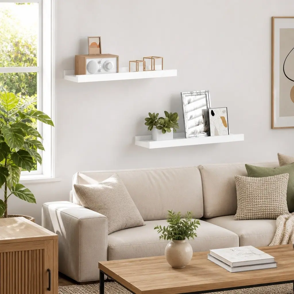 Picture Frame Ledge Shelves Wall-Mounted Display 40x9x3 cm 2 Piece White