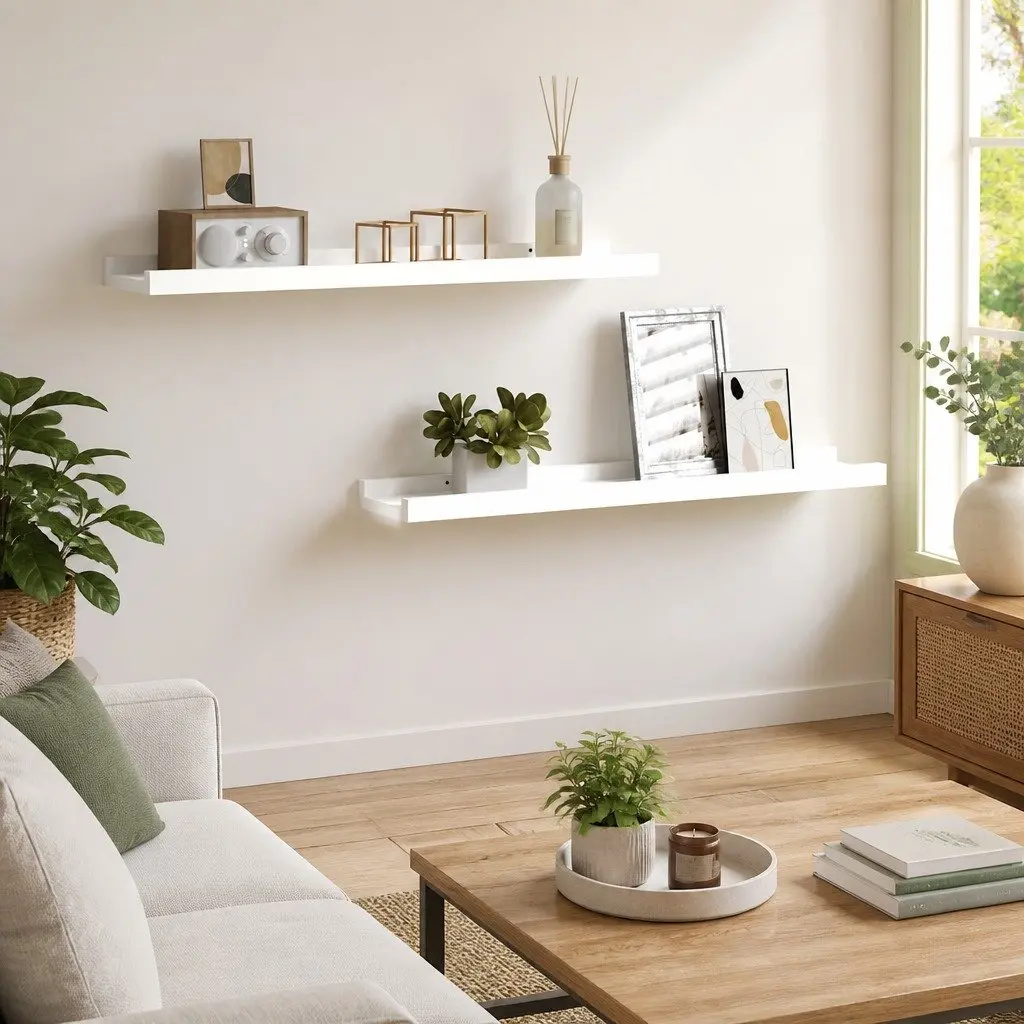 Wall Picture Frame Ledge Shelves for Display 60 x 9 x 3 cm White 2 Piece