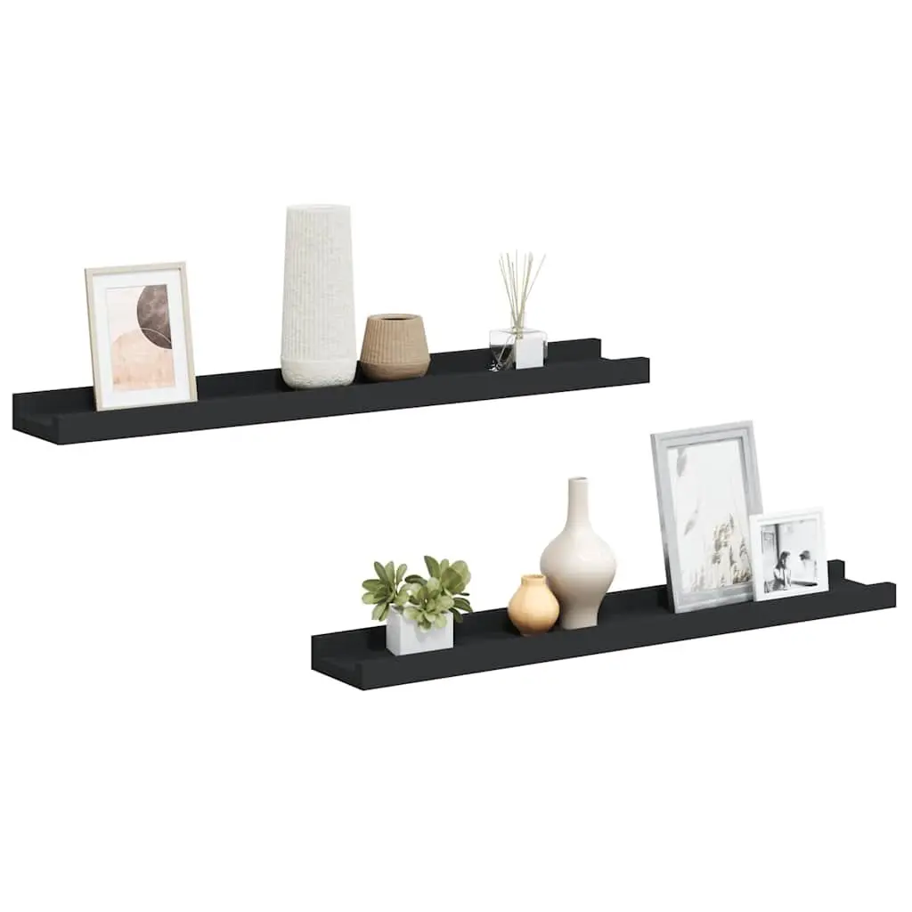 Picture Frame Ledge Shelves 2pcs Wall Mounted Display Shelf Black 60x9x3cm MDF
