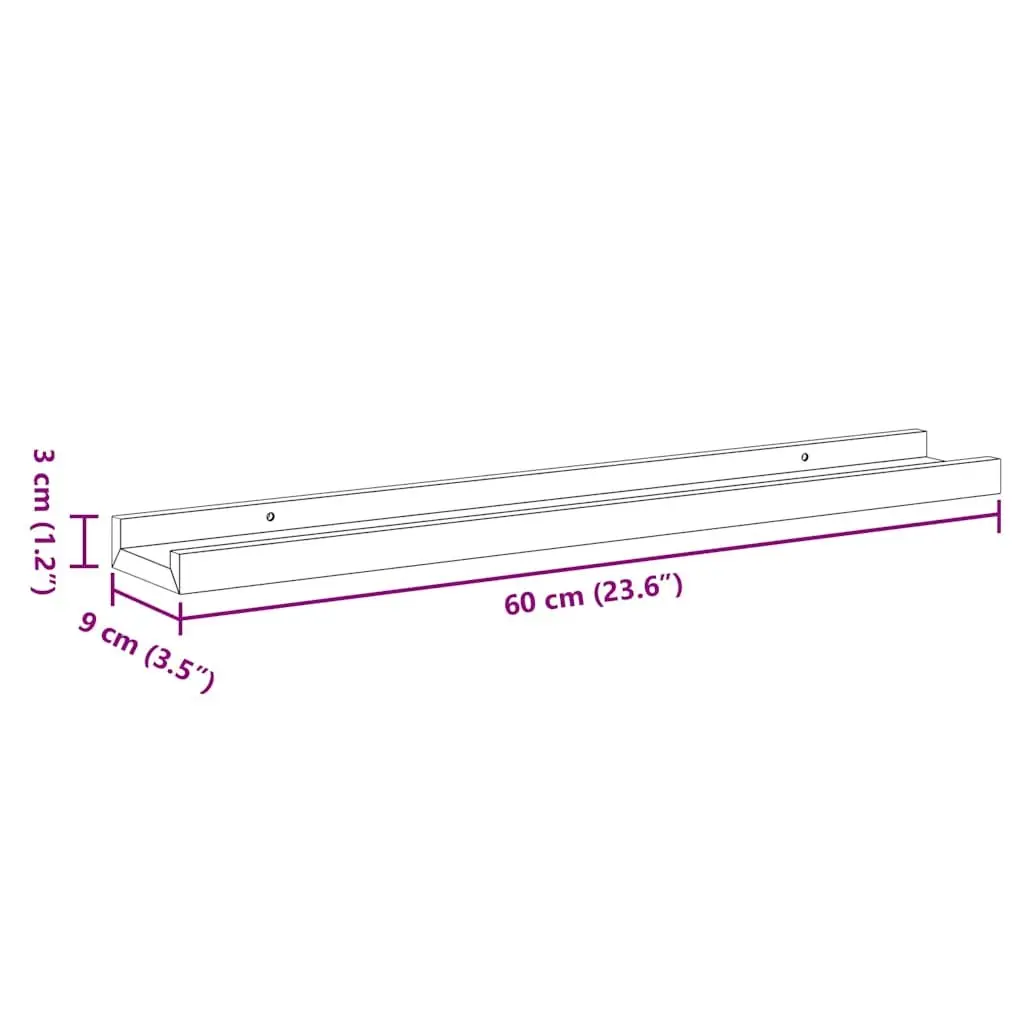 Picture Frame Ledge Shelves 2pcs Wall Mounted Display Shelf Black 60x9x3cm MDF
