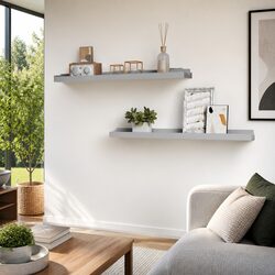 Grey Wall-Mounted Picture Frame Ledge Shelves, 60 x 9 x 3 cm