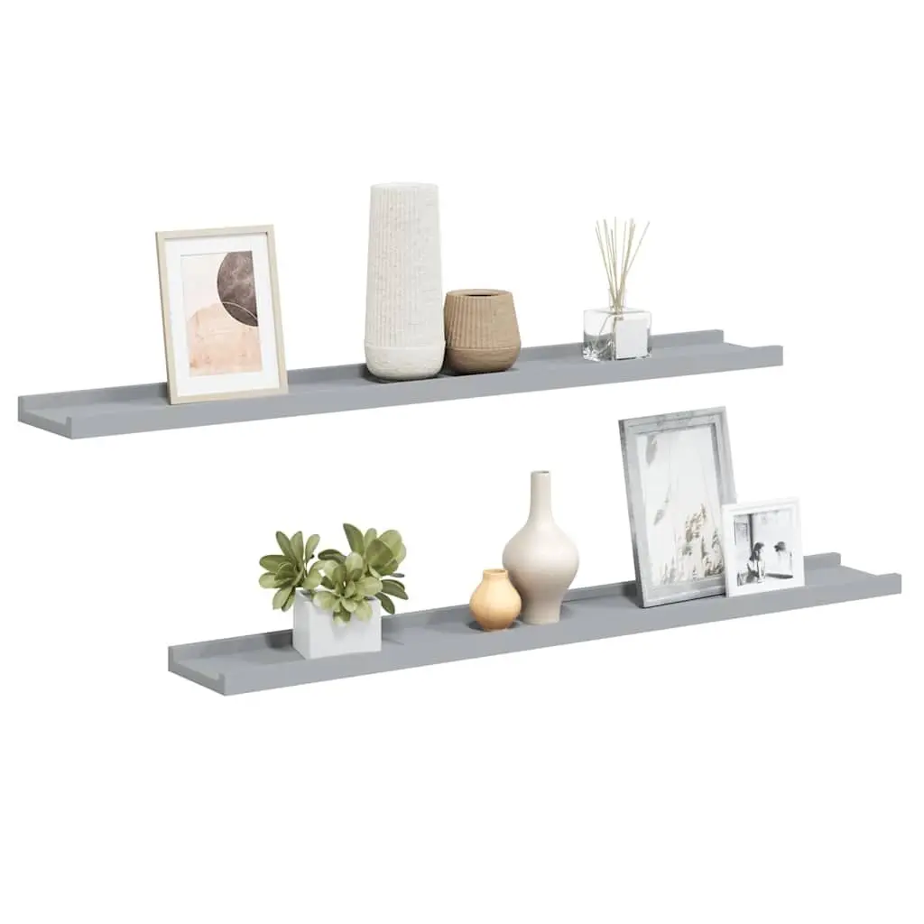 Wall Display Ledge Shelves 2 pc Grey Picture Frame Floating Shelf Decor Storage