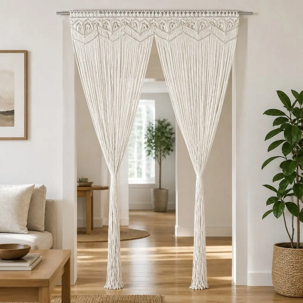 140x240 cm Cotton Macrame String Curtain in Cream