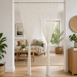 Macrame String Curtain 140x240 cm Cotton Cream Window Door Divider Decor
