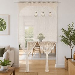 Cream Cotton Macrame String Curtain 140x240 cm Dimensions