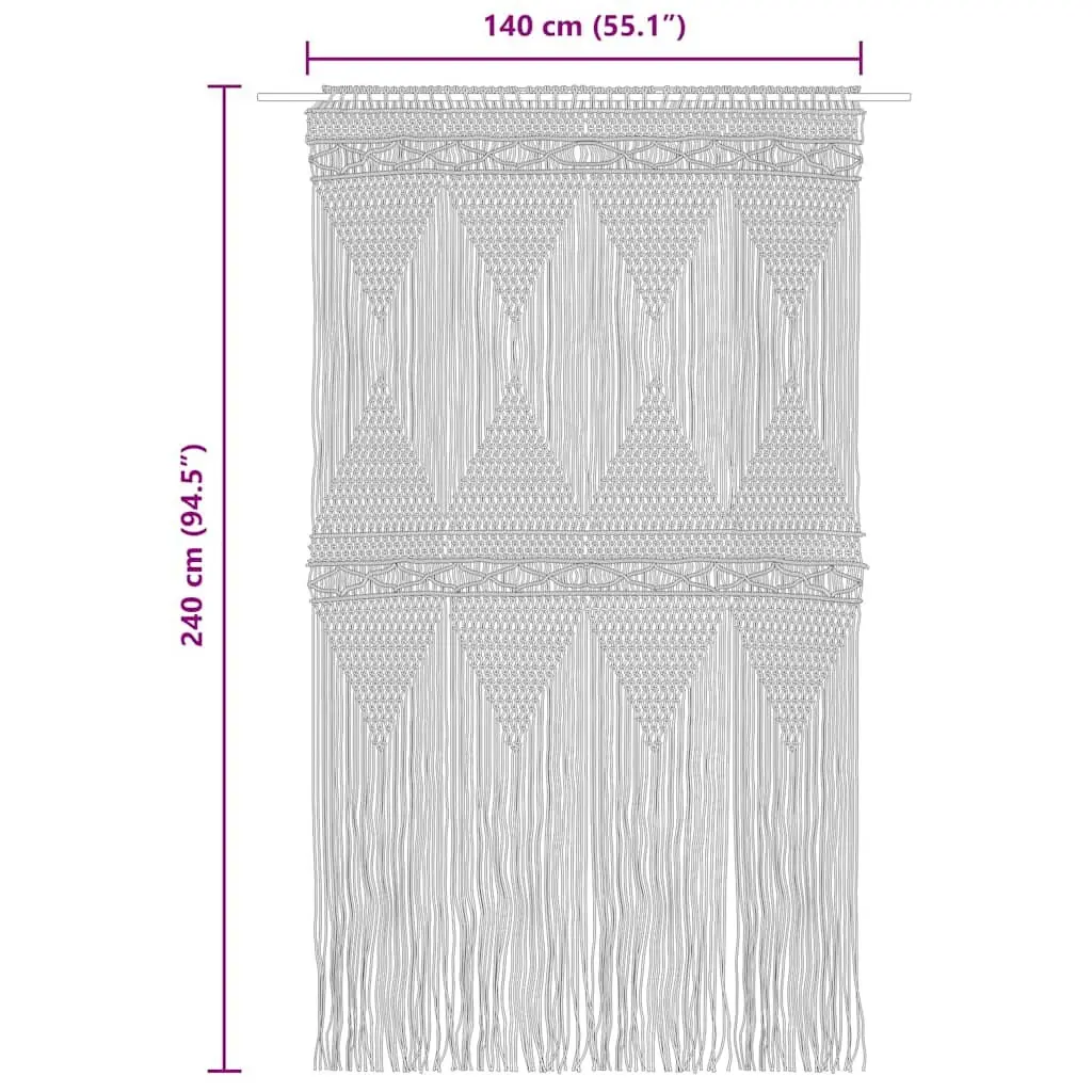 Macrame String Curtain 140x240 cm Cotton Cream Door Window Room Divider Decor