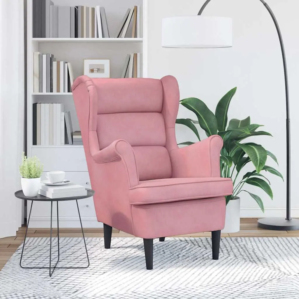 Armchair Pink Velvet Upholstered Living Room Size