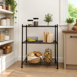 3-Tier Storage Rack Specifications: 60x35x76cm, Black Metal